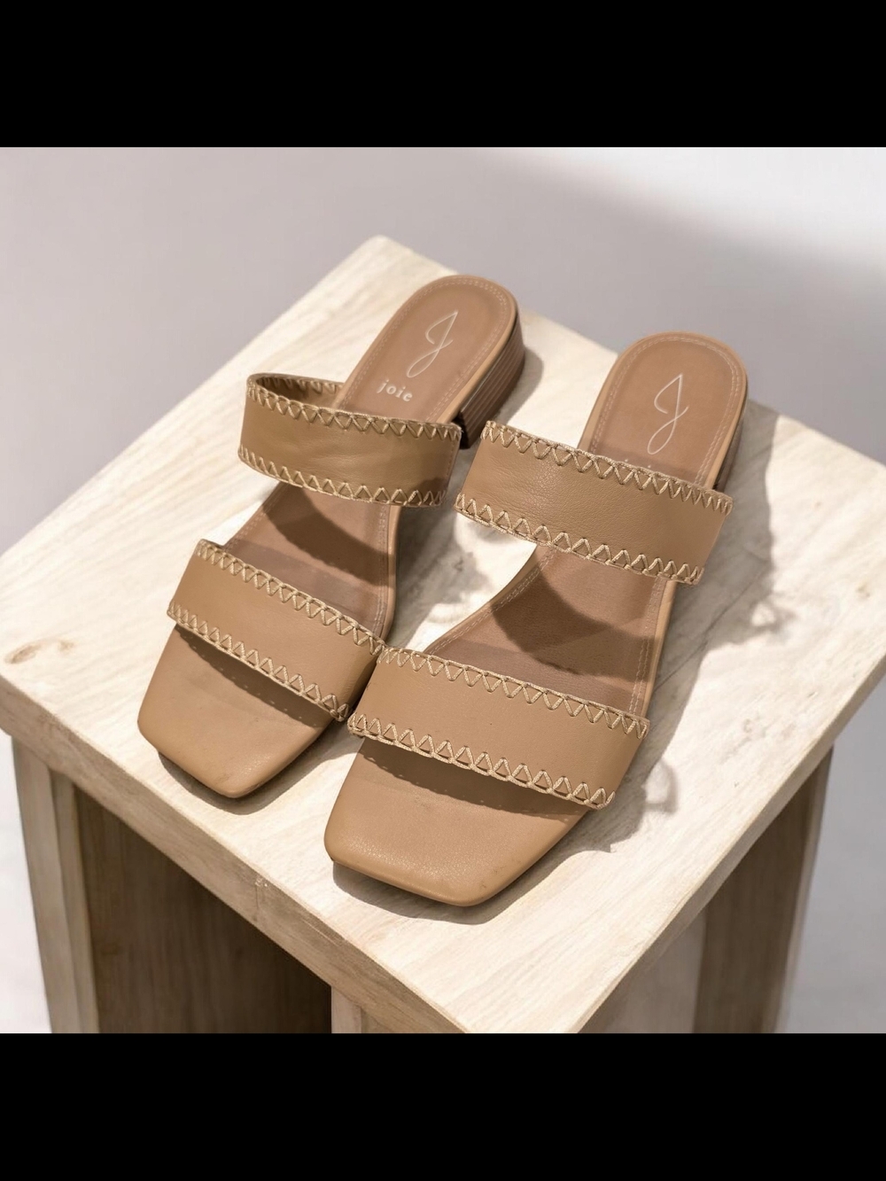 Joie Tan Double-Strap Slide Mule with Stitch Detail SIZE 9.5